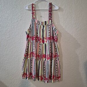Savanna Jane Floral Geometric Babydoll Mini Dress 1X Multicolor Boho Summer